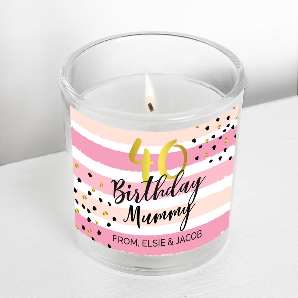 Personalised Birthday Gold and Pink Stripe Scented Jar Candle Extra Image 3